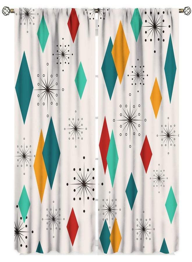YCness Mid Century Curtains, Modern Diamond Pattern Print Window Treatments for Living Room Bedroom Nursery Kitchen, Absctract Geometric Retro 1950S 1960S Drapes 2 Panel Sets,42x45 Inch Decor - Image 1